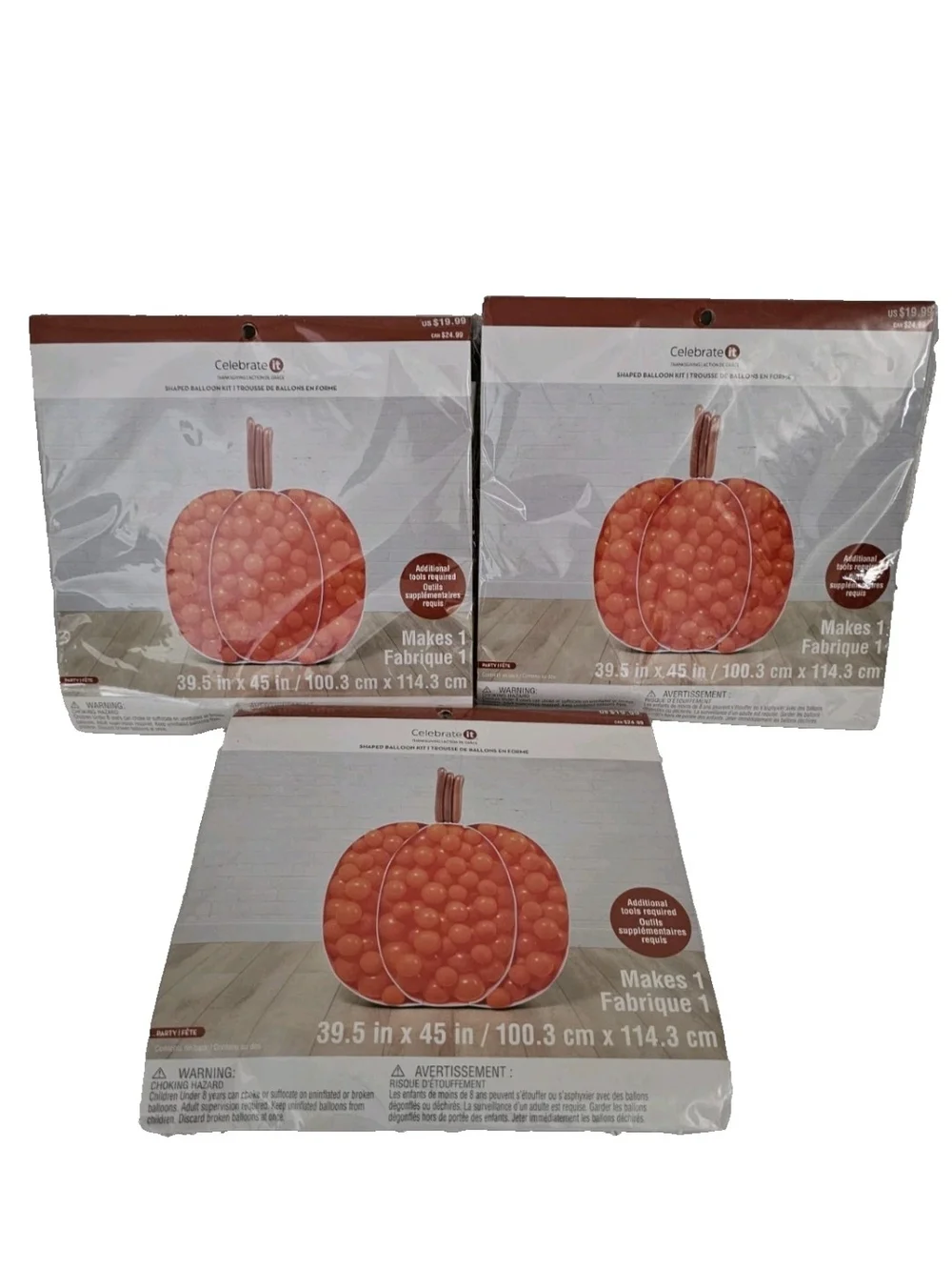 Celebrate It Orange Pumpkin Shaped Balloon Kit Lot Of 3